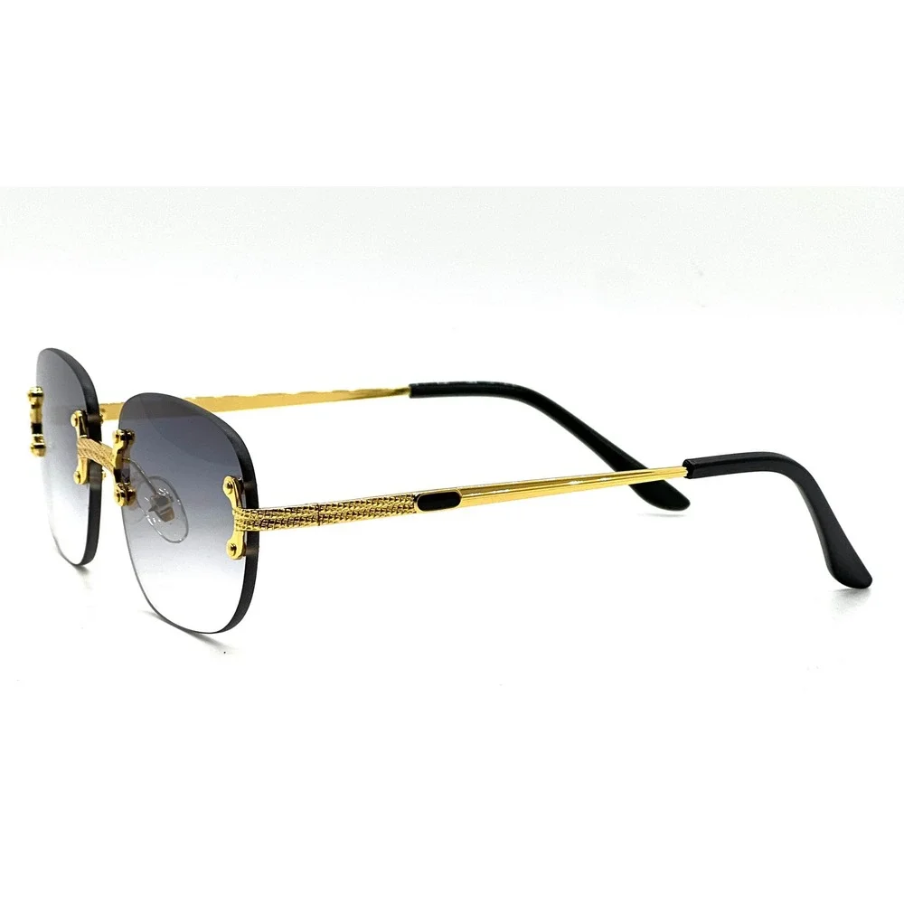 Rimless Sunglasses Men Rectangle Gold Frame Blue‎ Lens Fashion Shades